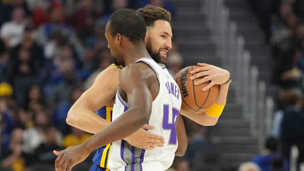 Sacramento Kings forward Harrison Barnes (40) and Golden State Warriors guard Klay Thompson (11).